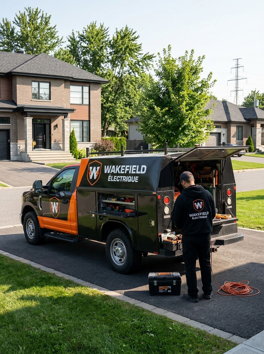Wakefield Électrique work truck at an electrical service call